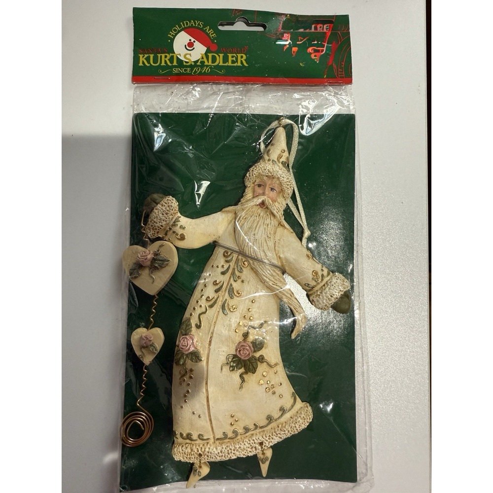 Kurt Adler Santa Clause Dangle Heart Christmas Ornament Flat Back NIP St. Nick